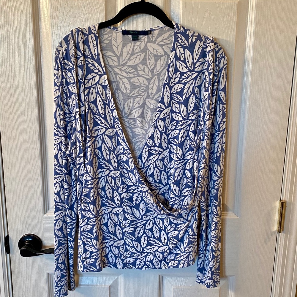 Boden Blue Leaf Wrap Top 🍂